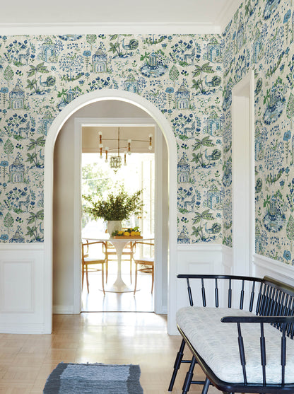 Antonina Vella Jardin Parc Wallpaper - Blue & Green