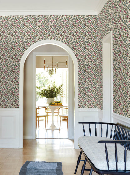 Antonina Vella Jardin Framboise Wallpaper - Mulberry & Evergreen
