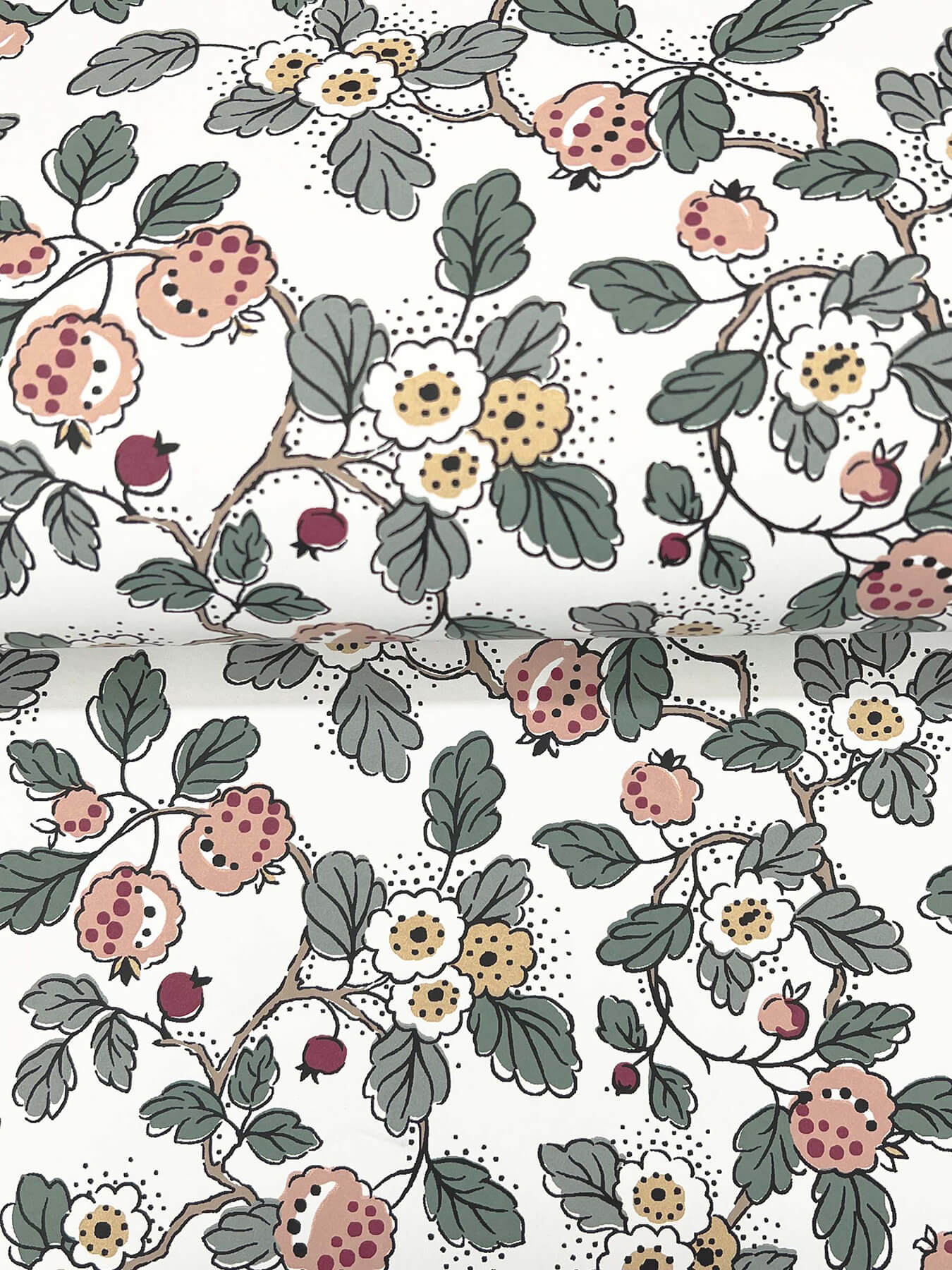 Antonina Vella Jardin Framboise Wallpaper - Salmon & Eucalyptus