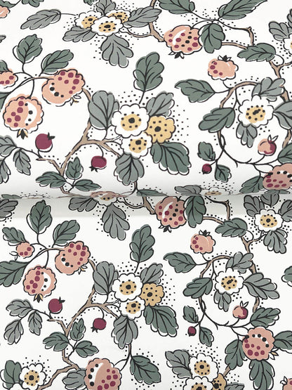 Antonina Vella Jardin Framboise Wallpaper - Salmon & Eucalyptus