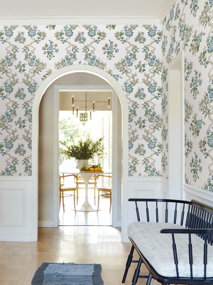 Antonina Vella Jardin Genevieve Wallpaper - Blue & Green