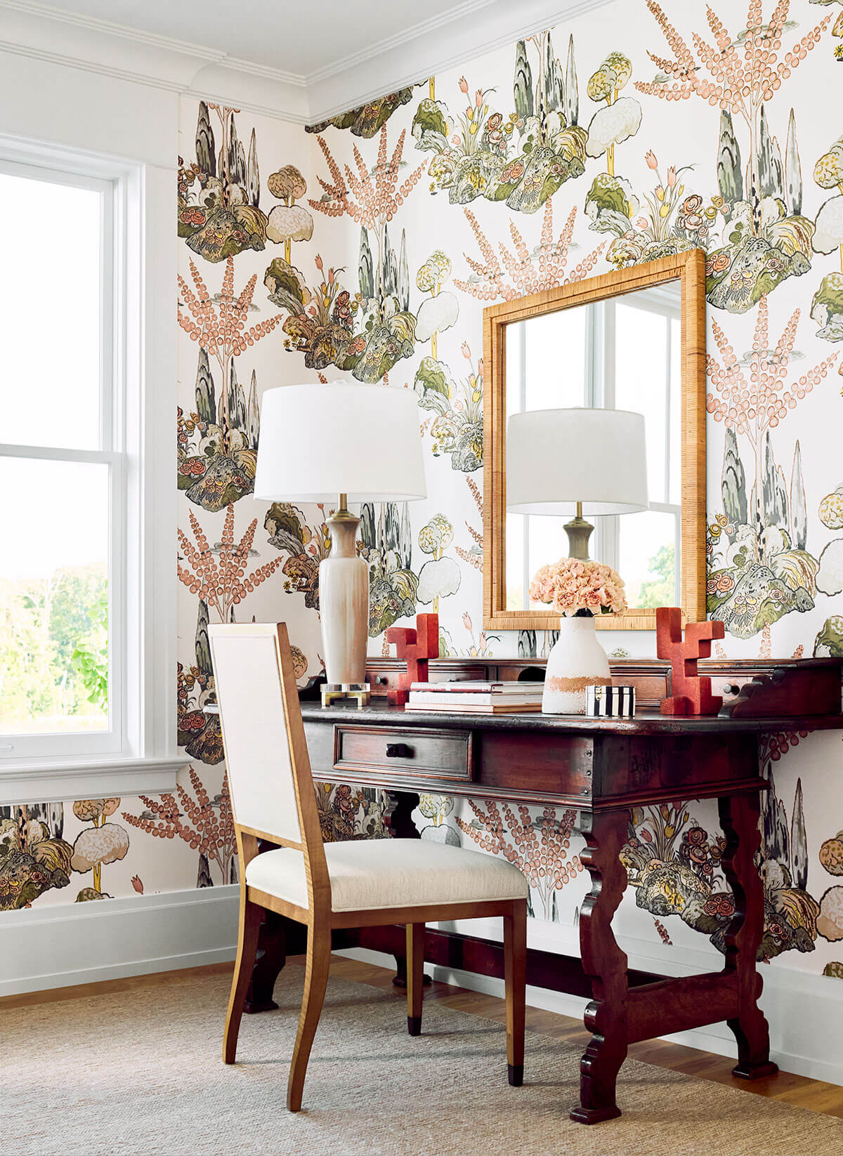 T45026 Thibaut Wanderlust Orleans Wallpaper - Apricot and Ginger