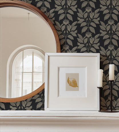 Mitchell Black Botanical Legacy Wayward Petal Wallpaper - Chimney Black