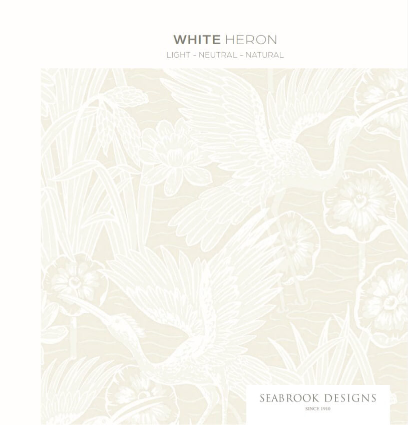 White Heron Water Lilies Wallpaper - Pearlescent