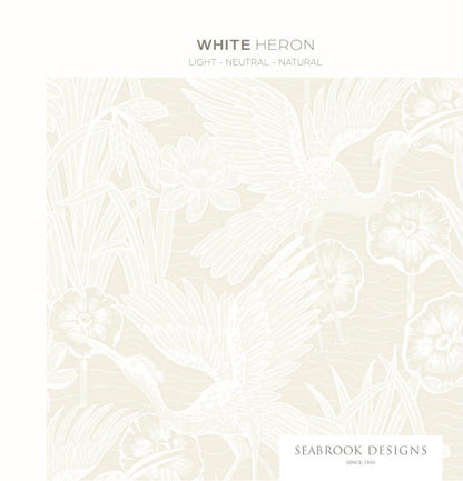 White Heron Water Lilies Wallpaper - Antique Pearl
