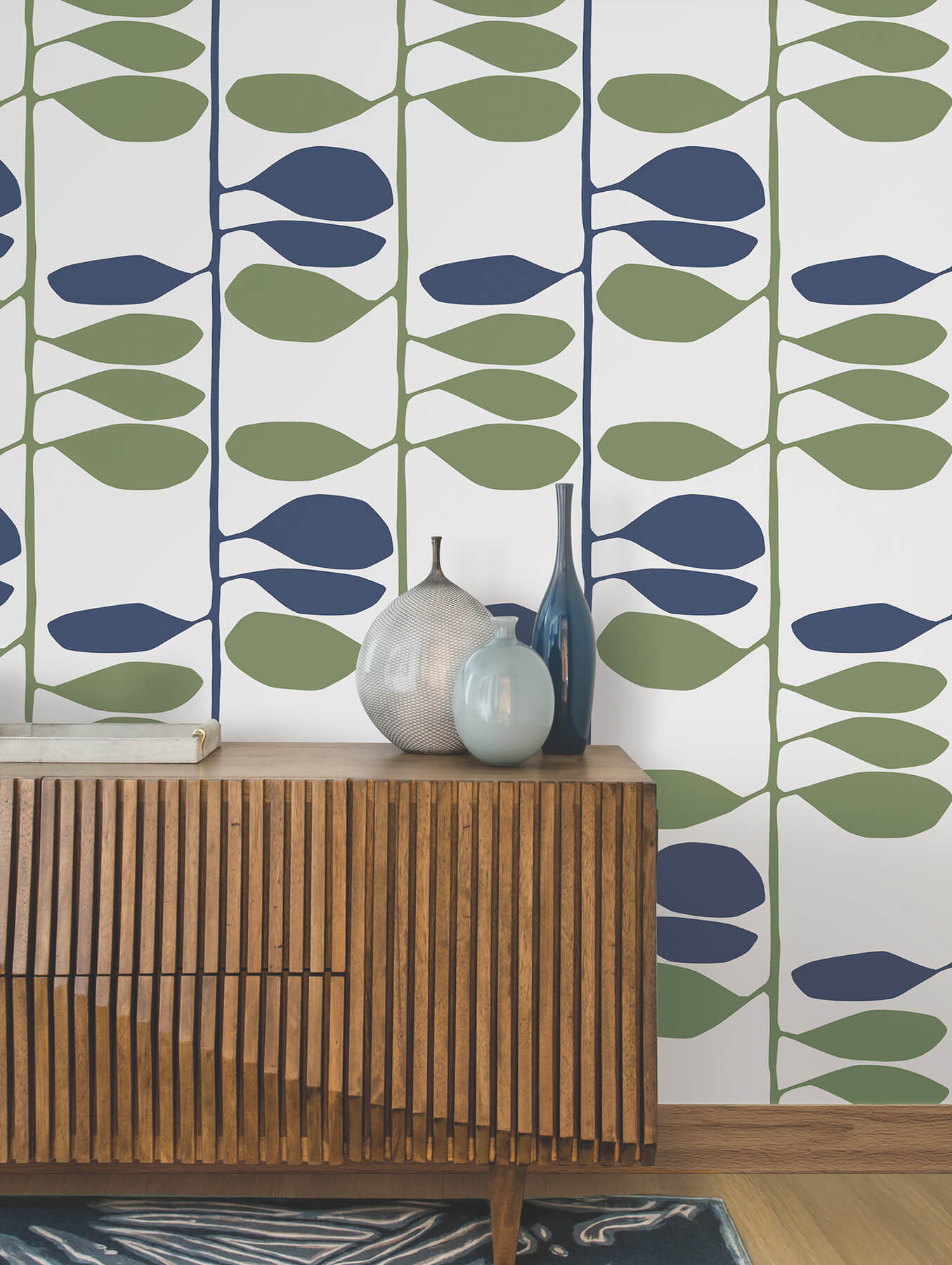 York Artisan Studio Sculpted Vines Wallpaper - Alpine & Ultramarine