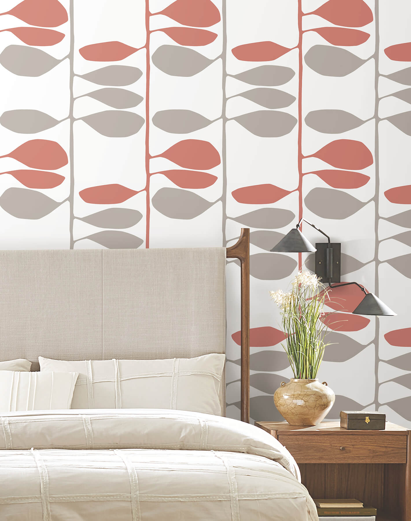 York Artisan Studio Sculpted Vines Wallpaper - Vermillion & Graphite