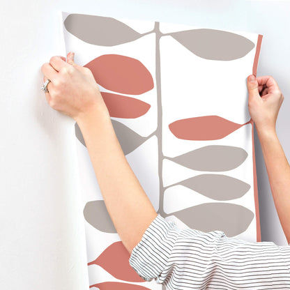 York Artisan Studio Sculpted Vines Wallpaper - Vermillion & Graphite