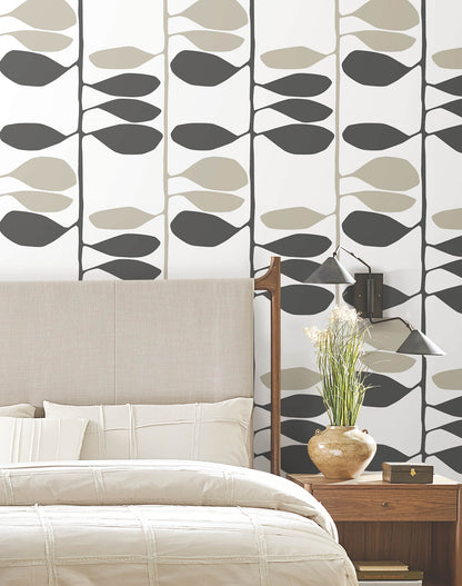 York Artisan Studio Sculpted Vines Wallpaper - Carbon & Linen