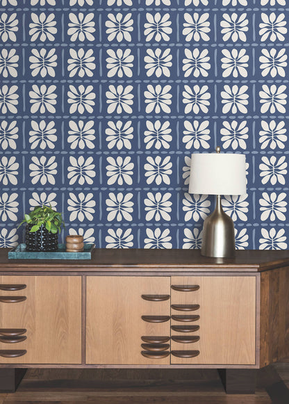 York Artisan Studio Mimosa Fleur Wallpaper - Ultramarine