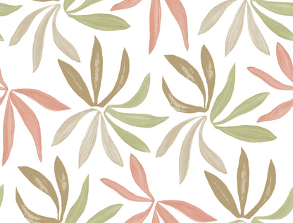 York Artisan Studio Little Garden Wallpaper - Leaf & Coral