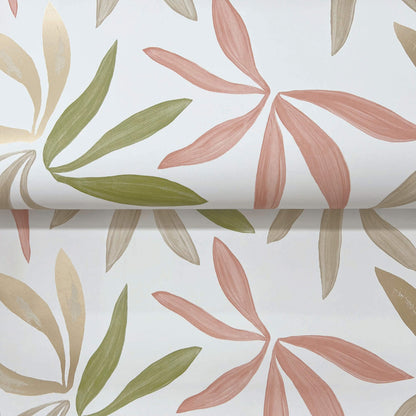 York Artisan Studio Little Garden Wallpaper - Leaf & Coral
