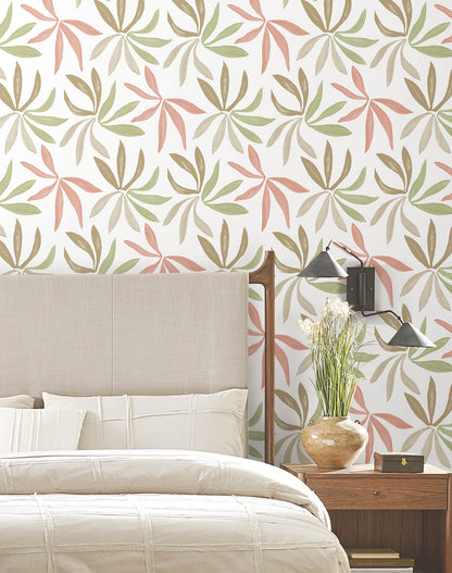 York Artisan Studio Little Garden Wallpaper - Leaf & Coral