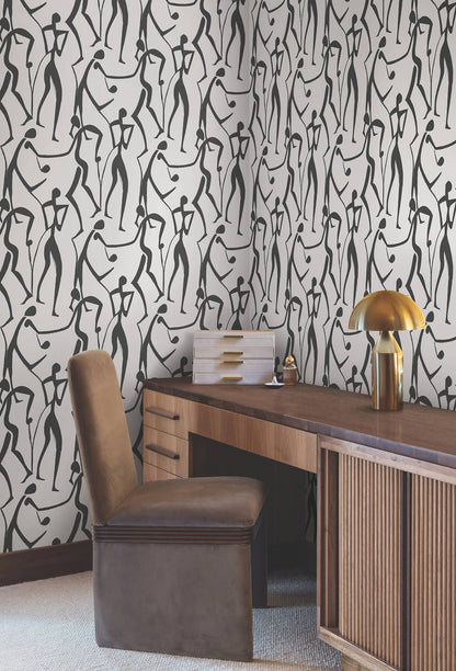 York Artisan Studio Joyful Dancers Wallpaper - Carbon Black