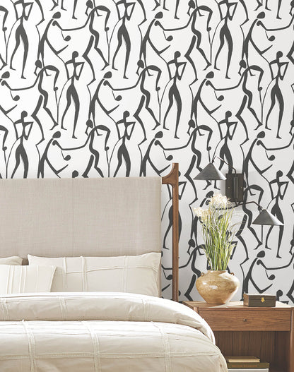 York Artisan Studio Joyful Dancers Wallpaper - Carbon Black