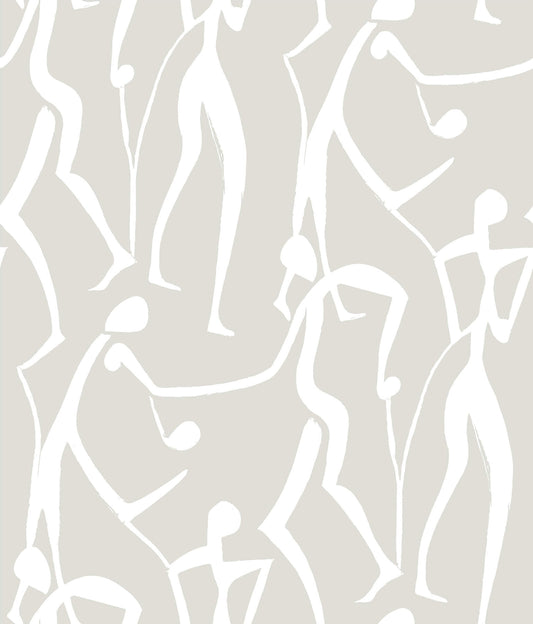 York Artisan Studio Joyful Dancers Wallpaper - Lichen Grey