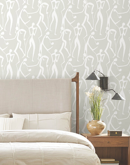 York Artisan Studio Joyful Dancers Wallpaper - Lichen Grey