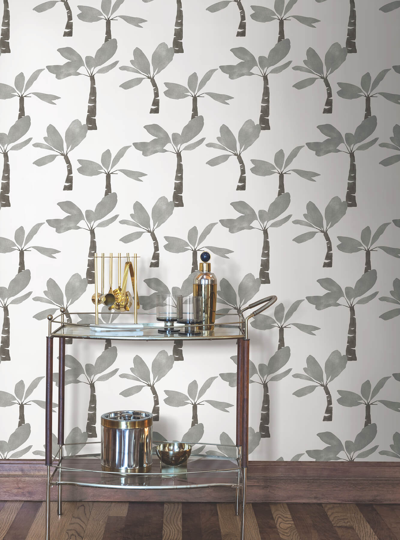 York Artisan Studio Painted Oasis Wallpaper - Carbon & Graphite