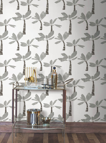 York Artisan Studio Painted Oasis Wallpaper - Carbon & Graphite