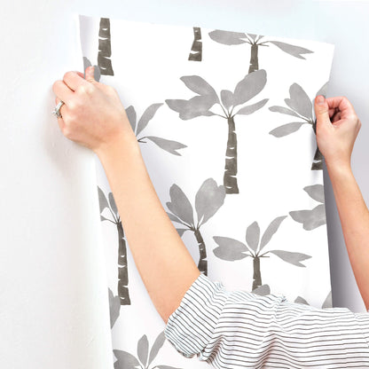 York Artisan Studio Painted Oasis Wallpaper - Carbon & Graphite