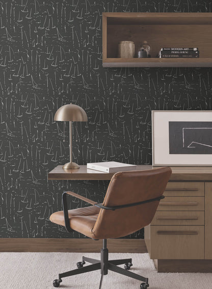 York Artisan Studio Vermillion Coast Wallpaper - Carbon Black