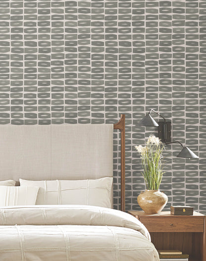 York Artisan Studio Modernist Motif Wallpaper - Carbon Black