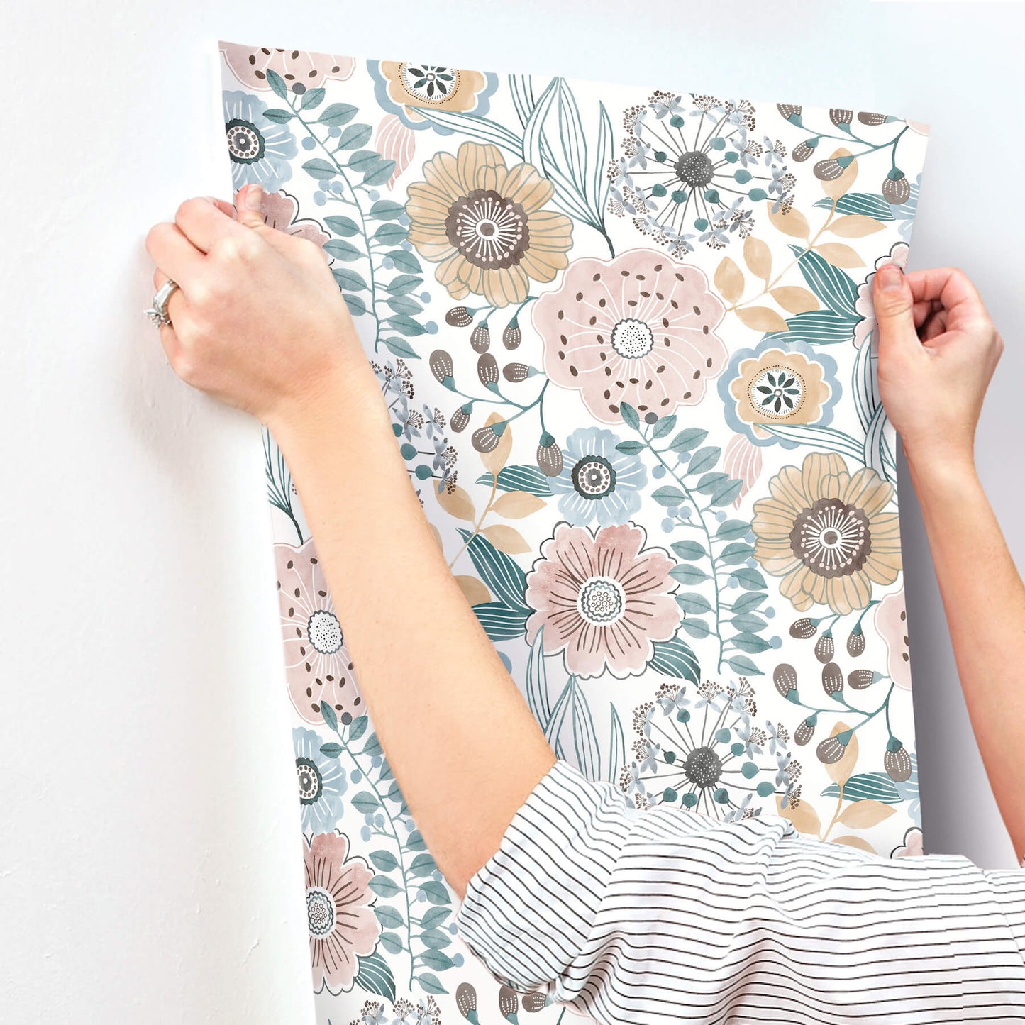 York Artisan Studio Artistic Bouquet Wallpaper - Ochre & Ocean