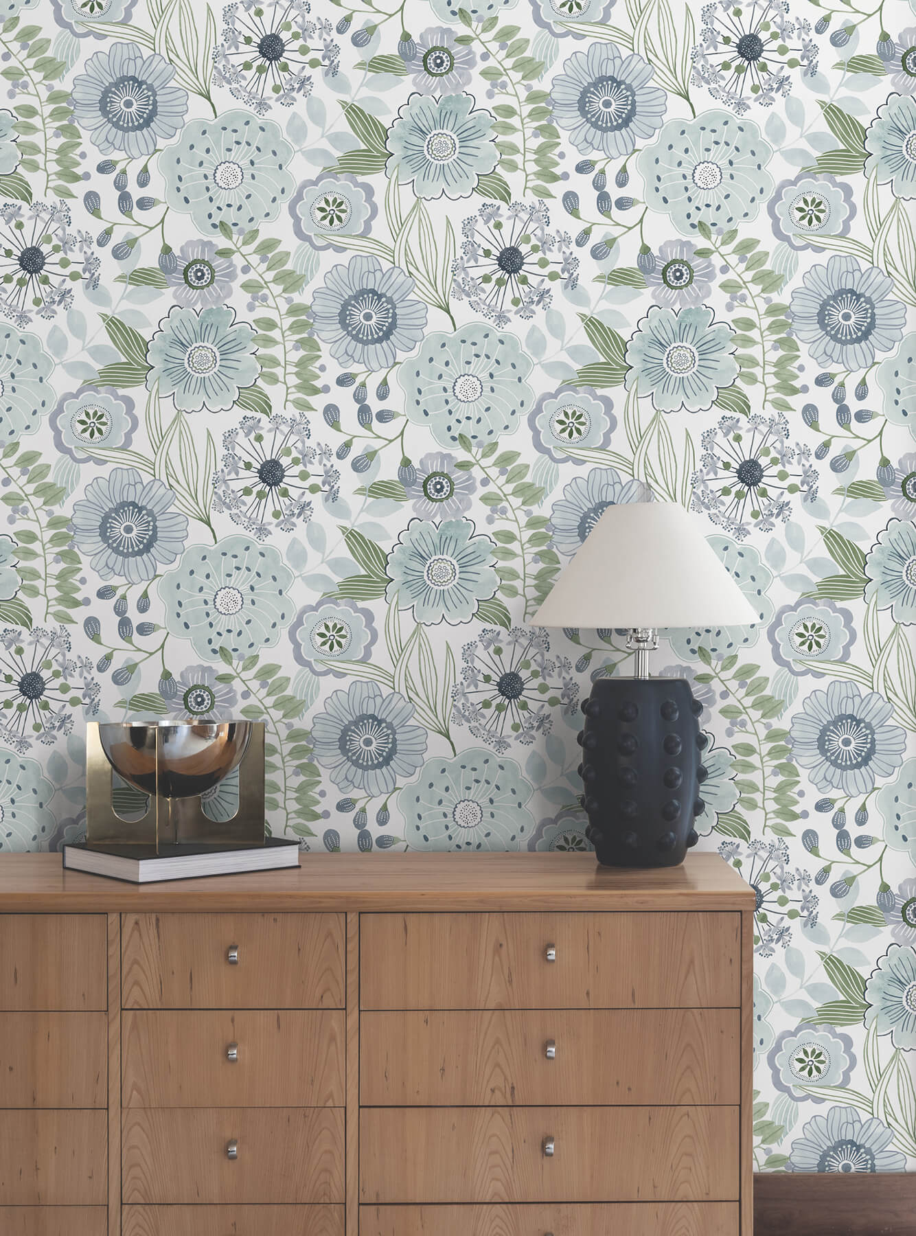 York Artisan Studio Artistic Bouquet Wallpaper - Alpine & Leaf