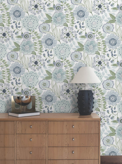 York Artisan Studio Artistic Bouquet Wallpaper - Alpine & Leaf