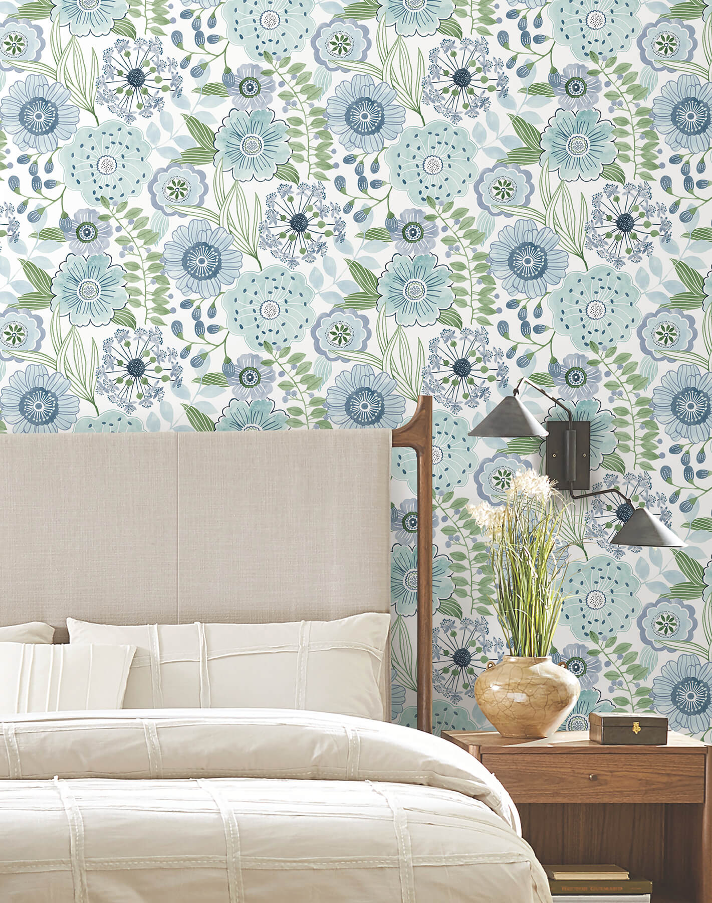 York Artisan Studio Artistic Bouquet Wallpaper - Alpine & Leaf