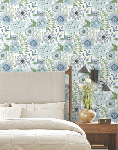 York Artisan Studio Artistic Bouquet Wallpaper - Alpine & Leaf