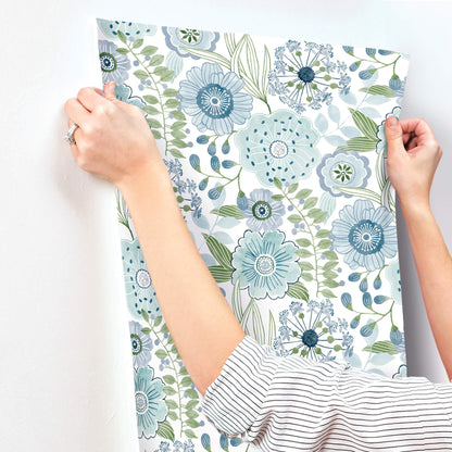 York Artisan Studio Artistic Bouquet Wallpaper - Alpine & Leaf