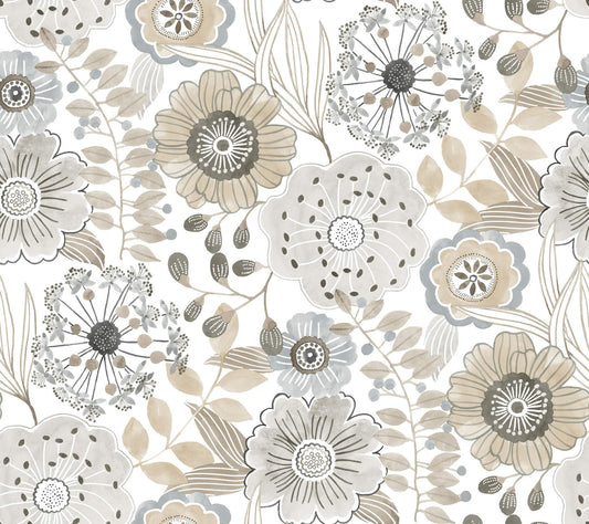 York Artisan Studio Artistic Bouquet Wallpaper - Neutral
