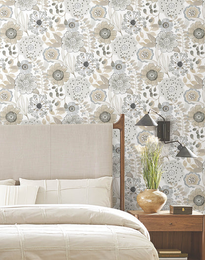 York Artisan Studio Artistic Bouquet Wallpaper - Neutral