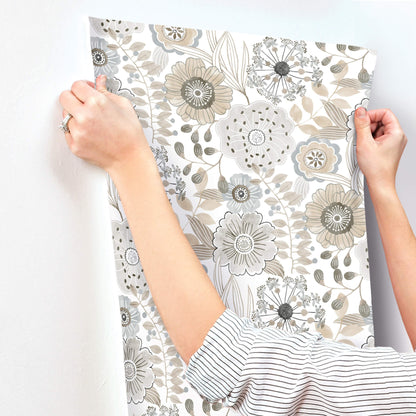 York Artisan Studio Artistic Bouquet Wallpaper - Neutral