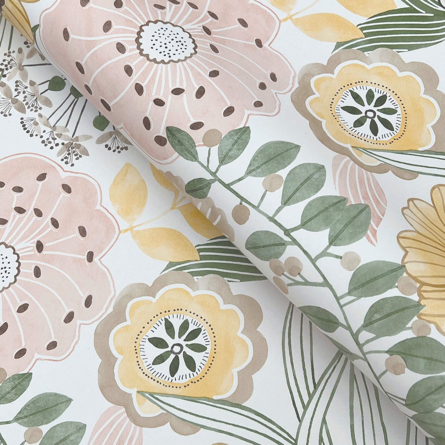 York Artisan Studio Artistic Bouquet Wallpaper - Coral & Lemon
