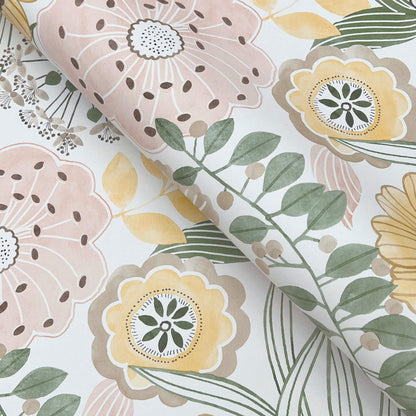 York Artisan Studio Artistic Bouquet Wallpaper - Coral & Lemon