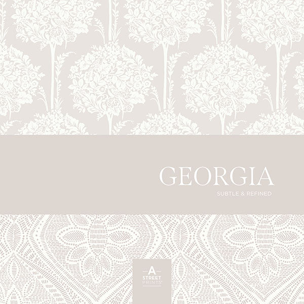 A-Street Prints Georgia Augusta Flock Wallpaper - White