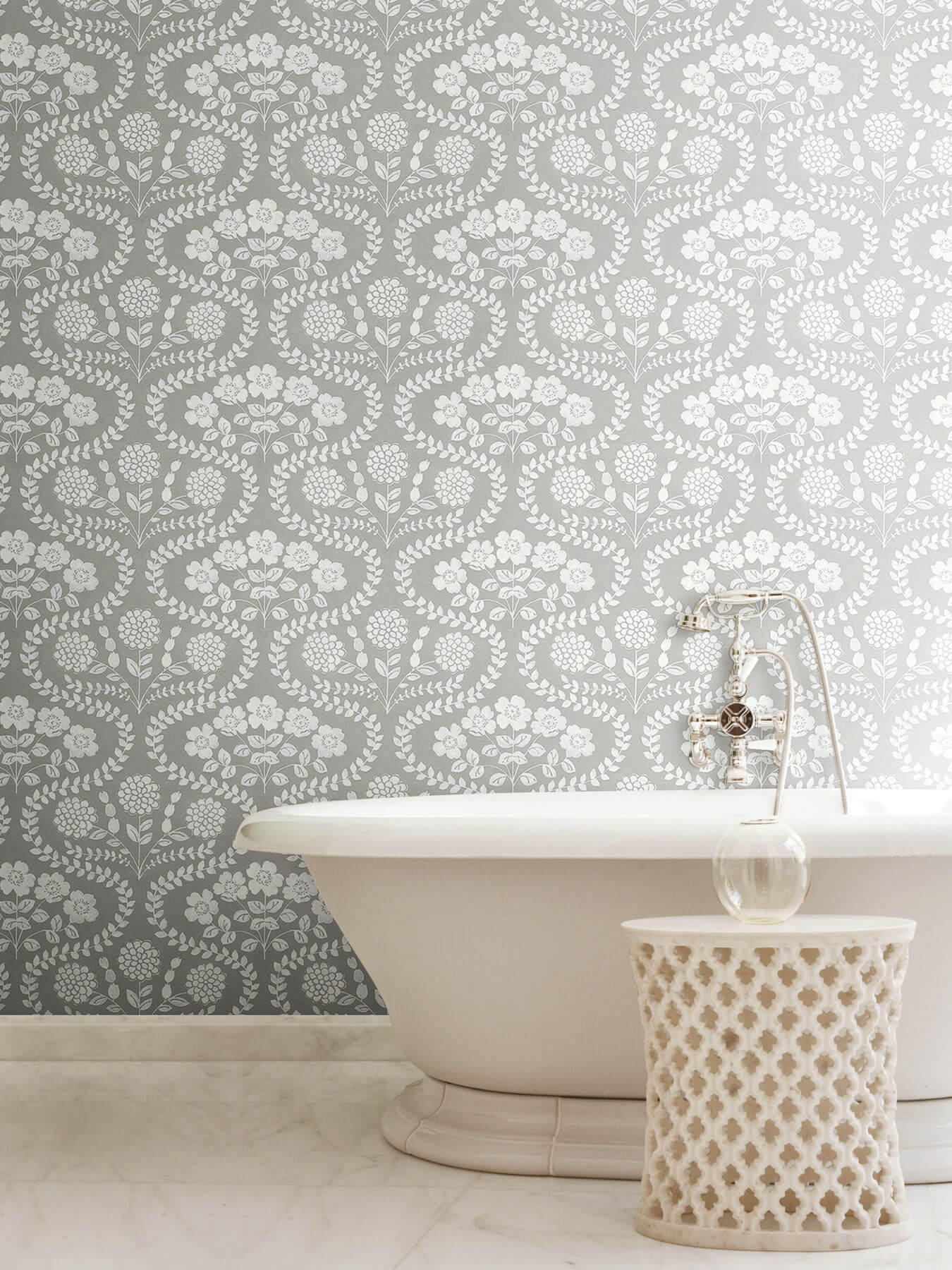 Simply Farmhouse Folksy Floral Wallpaper - Gray & White