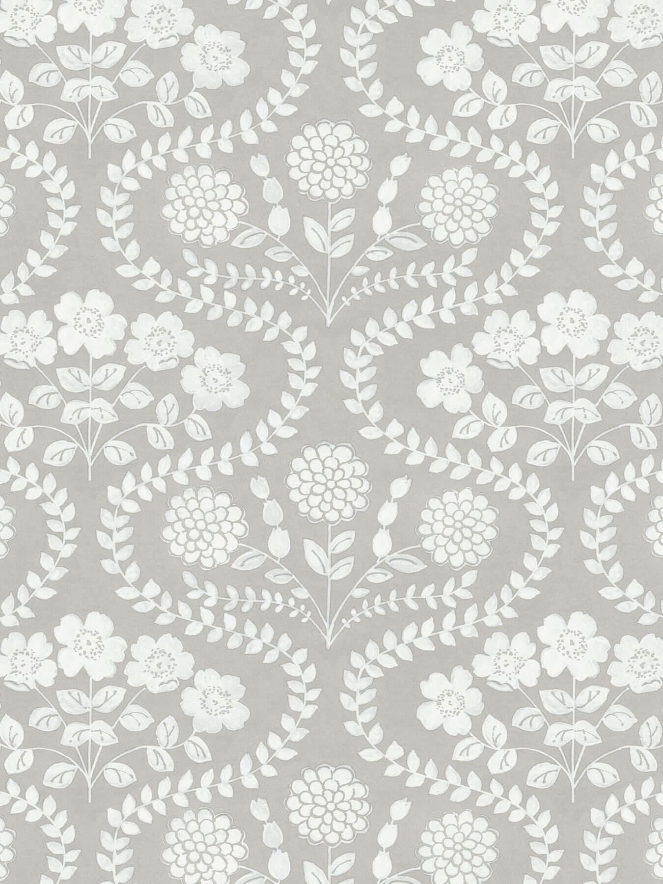 Simply Farmhouse Folksy Floral Wallpaper - Gray & White