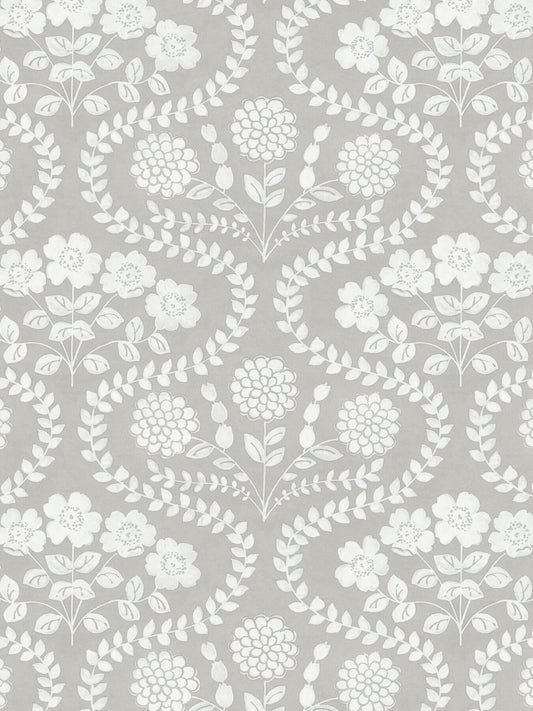 Simply Farmhouse Folksy Floral Wallpaper - Gray & White