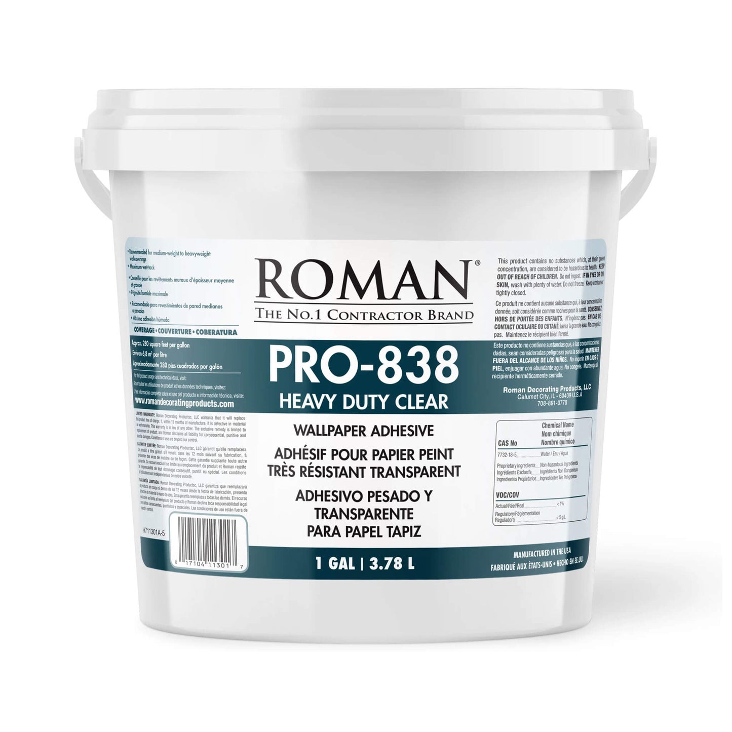Roman PRO-838 Heavy Duty Clear Wallpaper Adhesive 1 Gallon