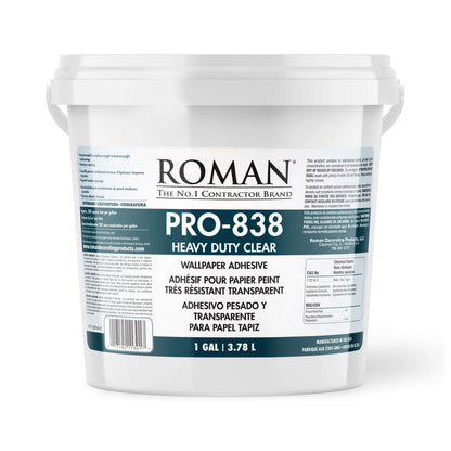Roman PRO-838 Heavy Duty Clear Wallpaper Adhesive 1 Gallon