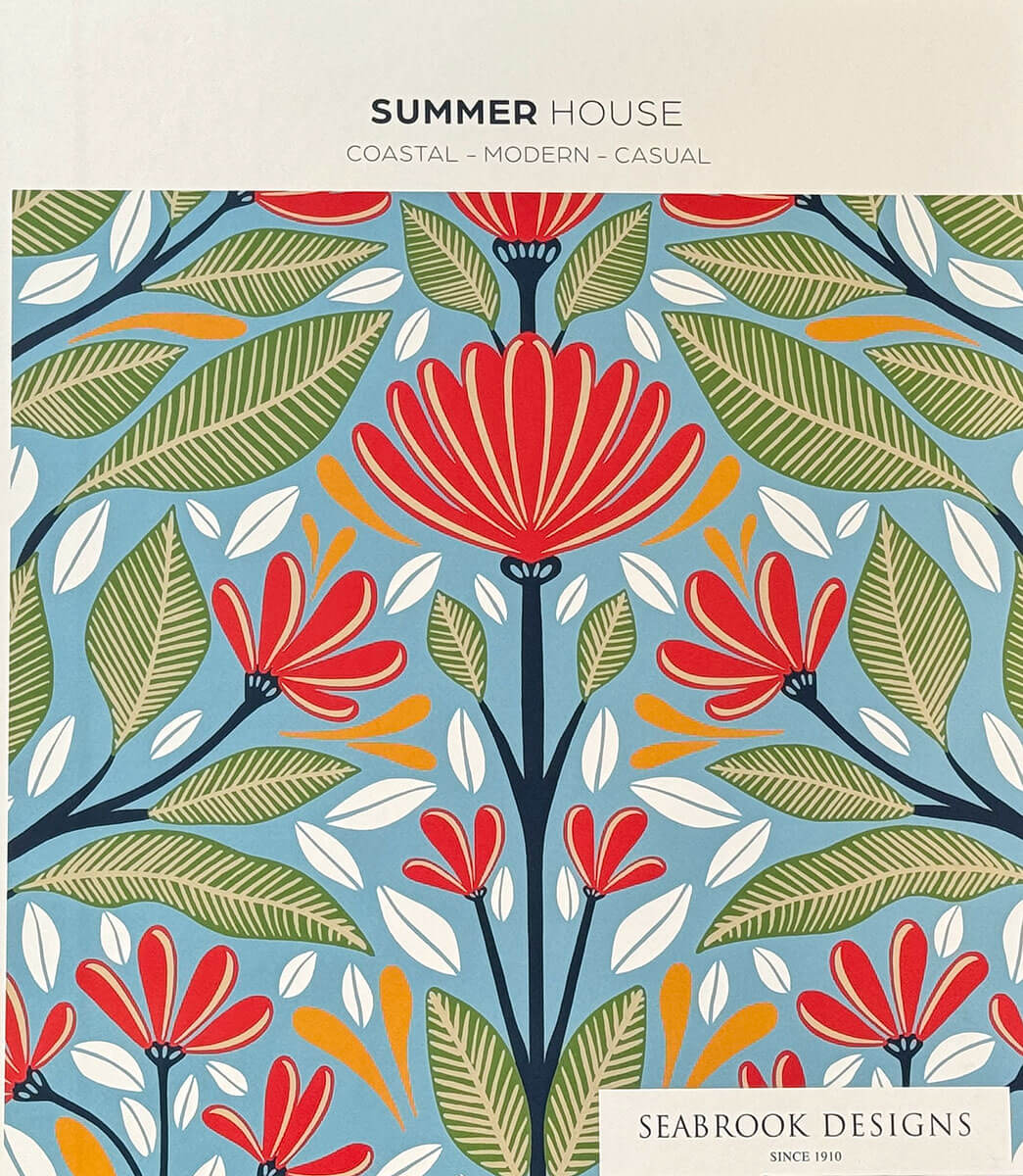 Seabrook Summer House Beckett Sketched Leaves Wallpaper - Baby Blue