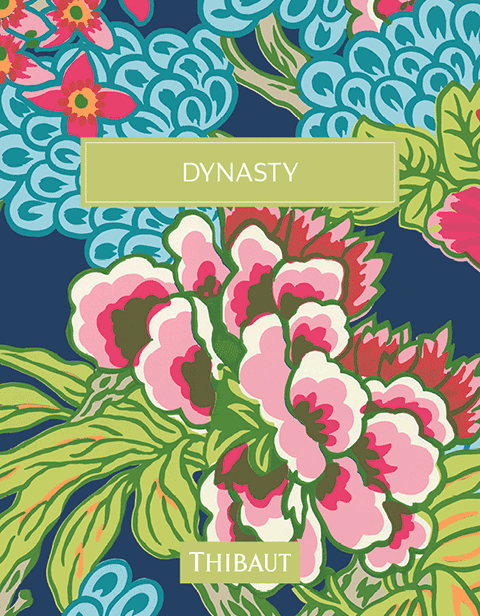 Thibaut Dynasty Honshu Wallpaper - Coral & Green