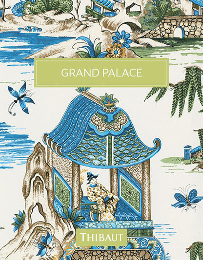 Thibaut Grand Palace Hill Garden Wallpaper - Brick & Navy