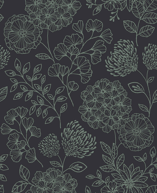 Scott Living II Ada Floral Wallpaper - Charcoal