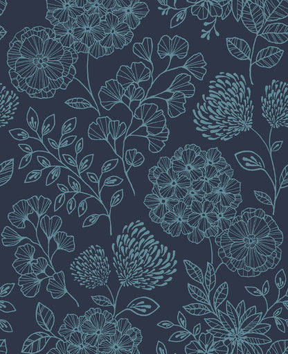 Scott Living II Ada Floral Wallpaper - Indigo Blue
