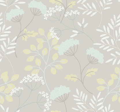 Scott Living II Sorrel Botanical Wallpaper - Light Grey