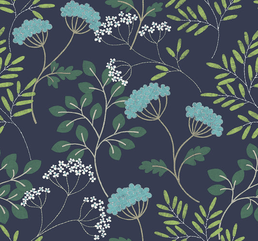 Scott Living II Sorrel Botanical Wallpaper - Navy Blue